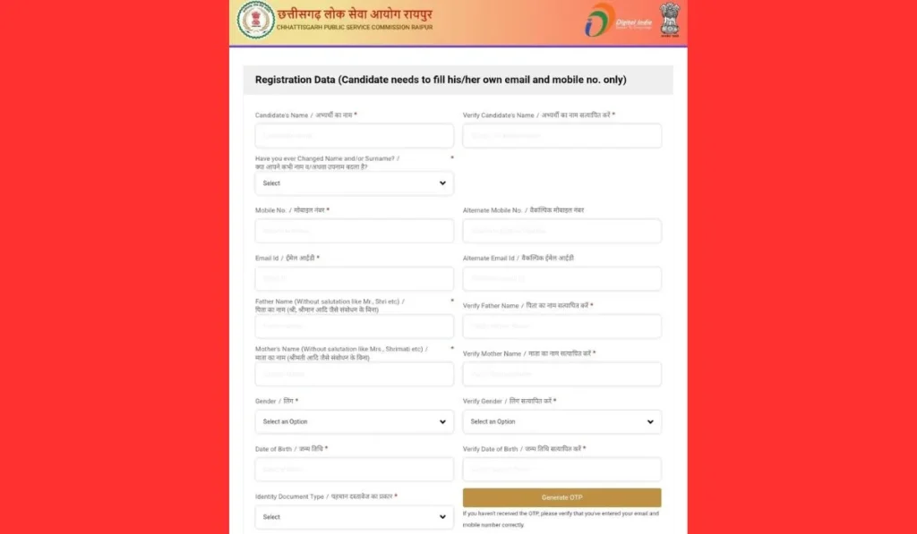 CGPSC Assistant Professor Recruitment Registration 2025