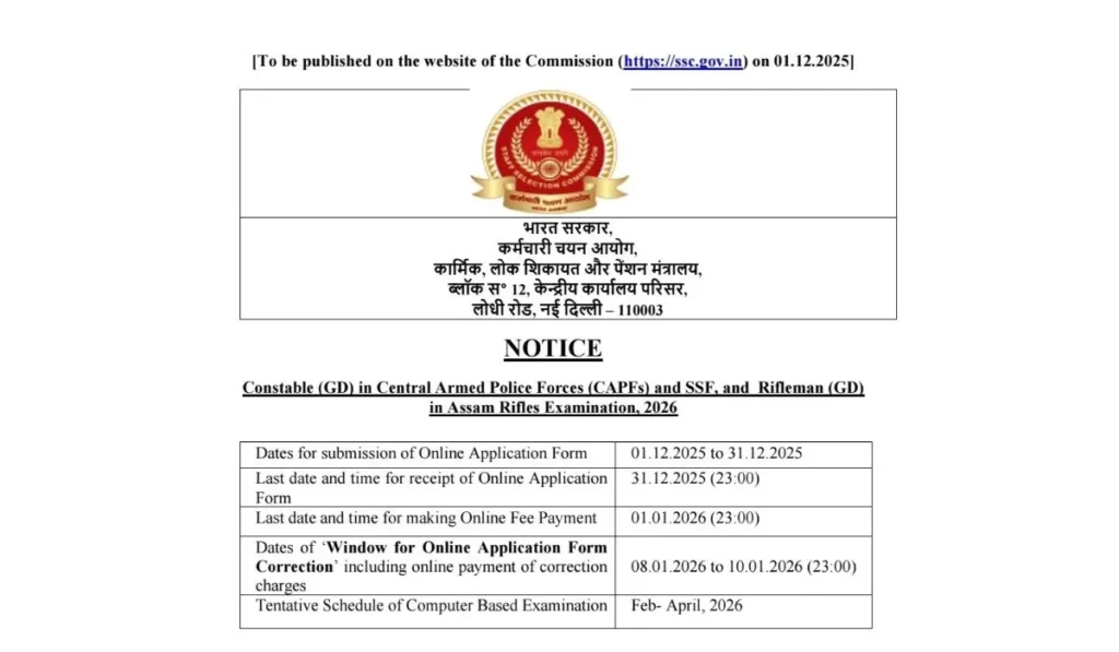SSC GD Constable Recruitment 2026